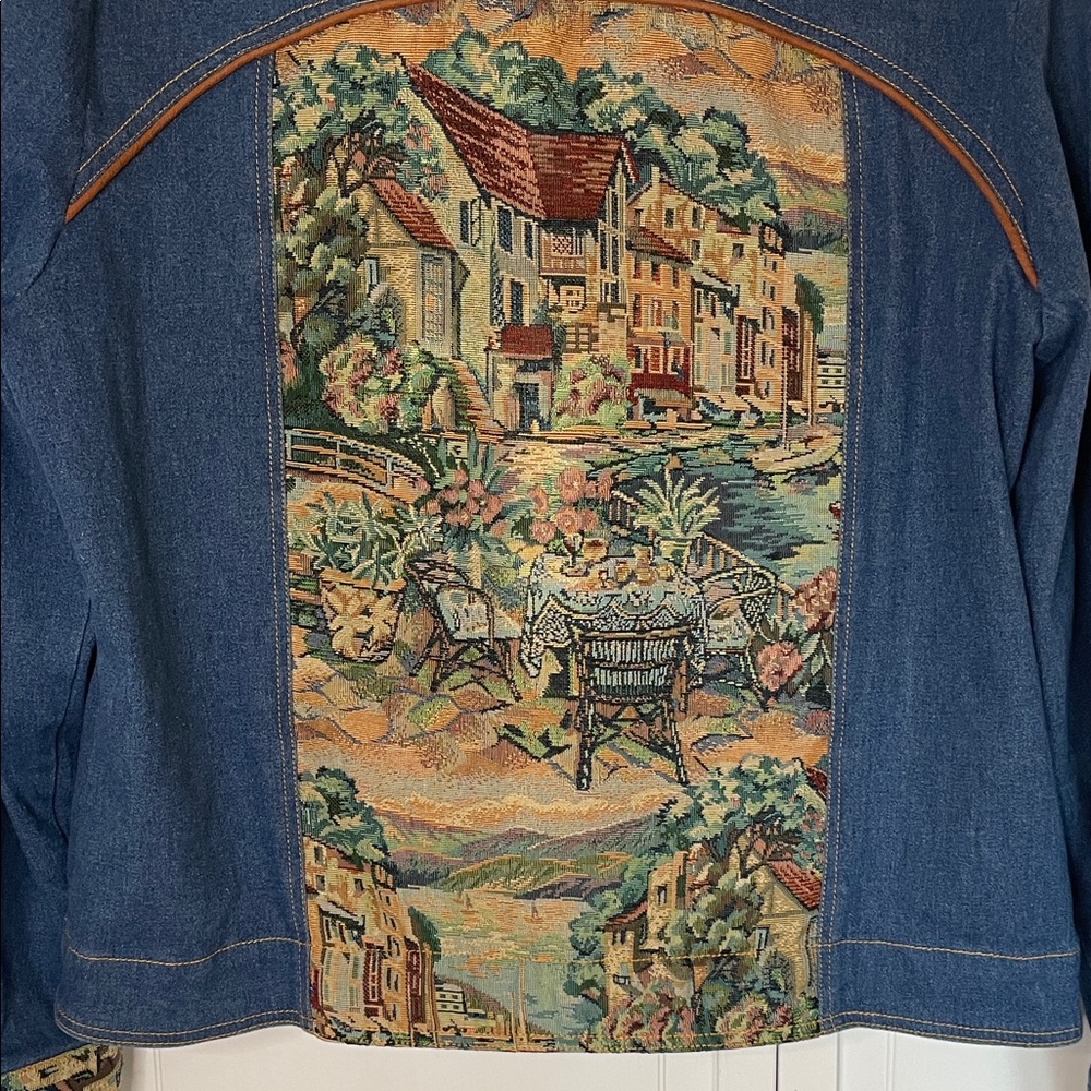 Erin London Boho Jean Jacket with Baroque Tapestry Panels - Vintage - Picture 7 of 9